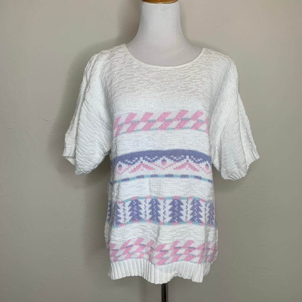 Vintage Bobbie Brooks Cotton Made in USA 80s Pastel Sweater Sz Medium